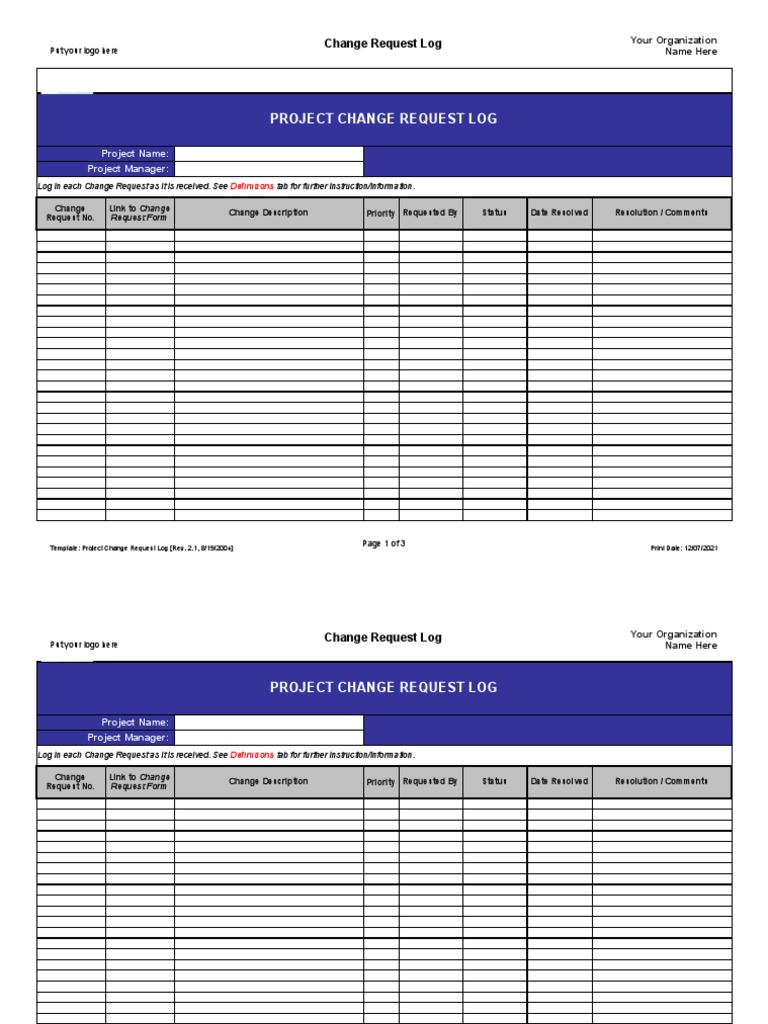 Project Change Request Log Template | PDF | Hyperlink | Software