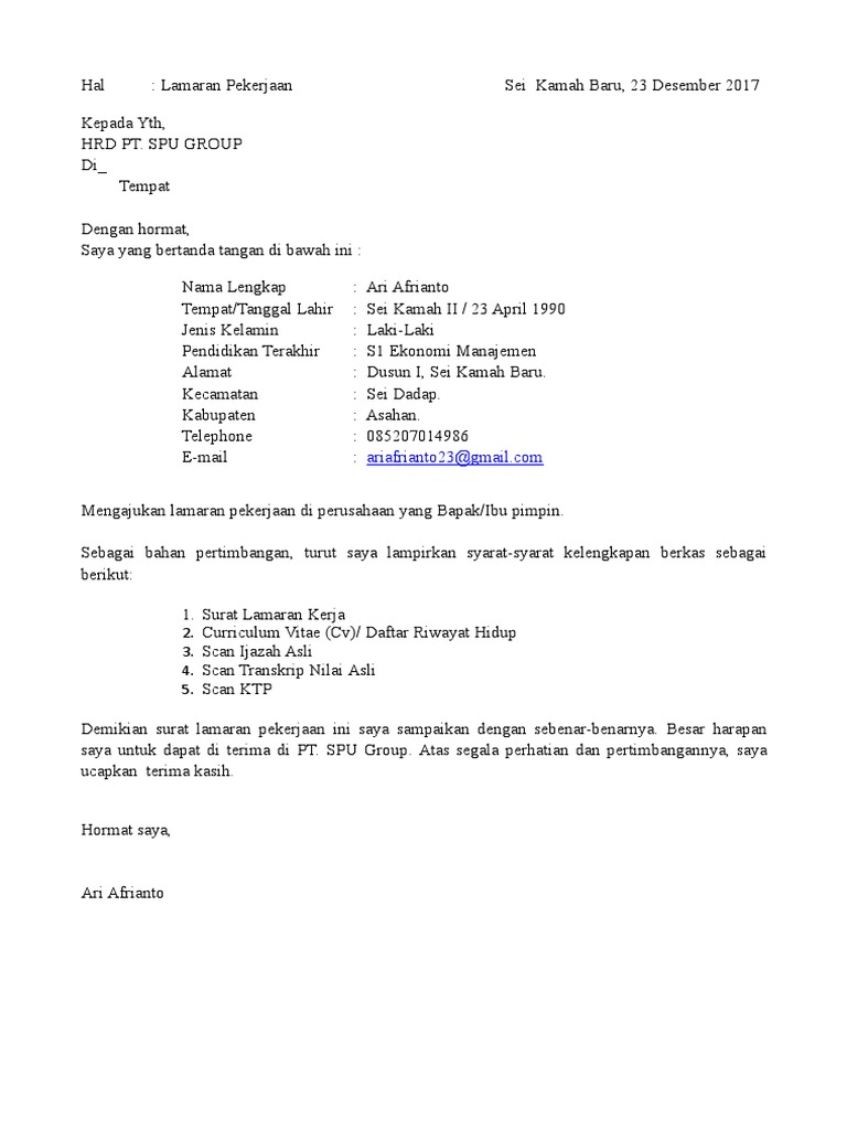 Contoh Surat Lamaran Kerja Pt Iss Contoh Lif Co Id