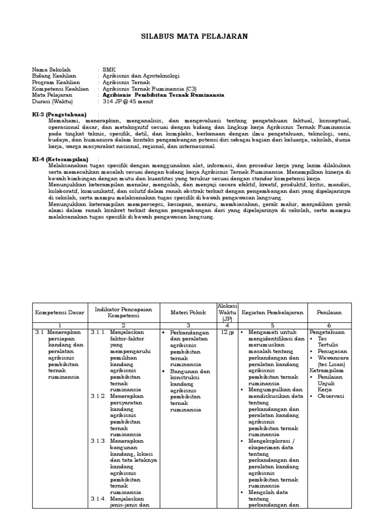 Silabus Agribisnis Ternak Ruminansia | PDF