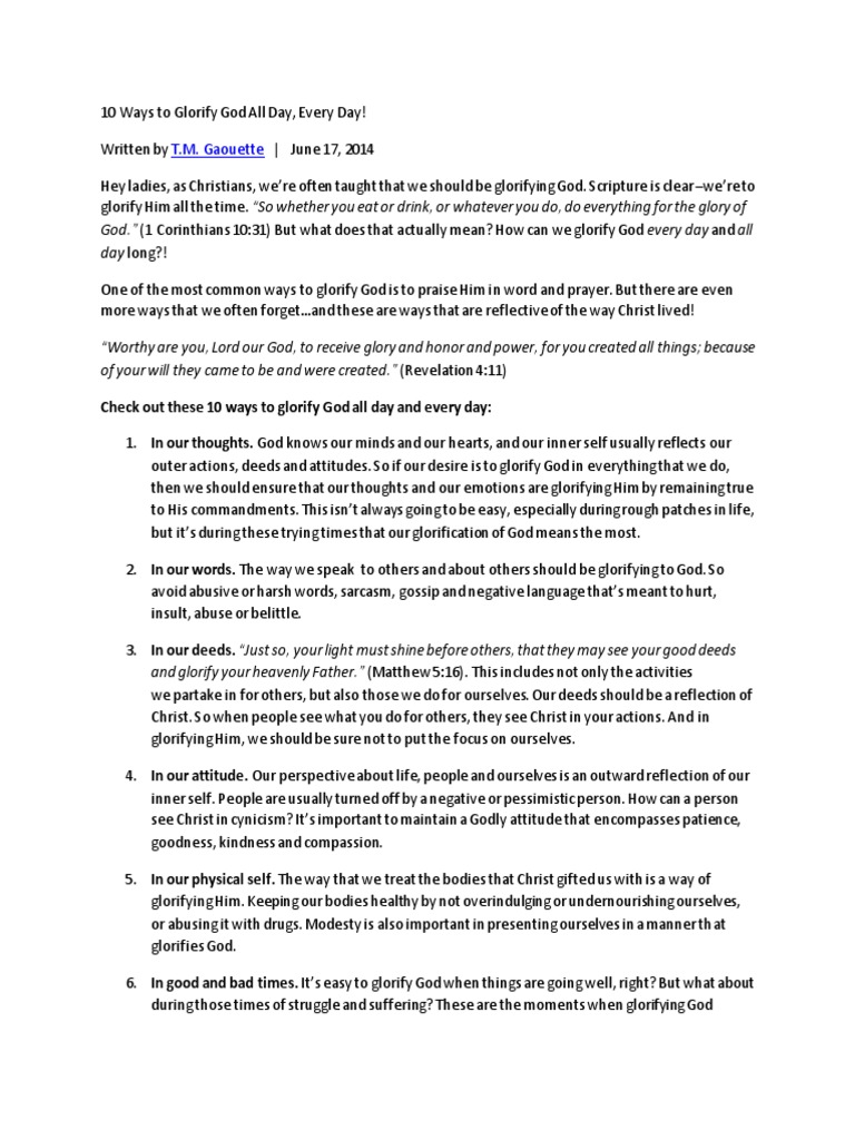 10 Ways To Glorify God All Day | Download Free PDF | God In ...