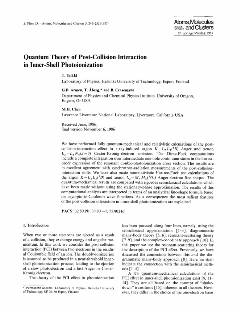 Quantum Theory of Post-Collision Interaction in Inner-Shell ...