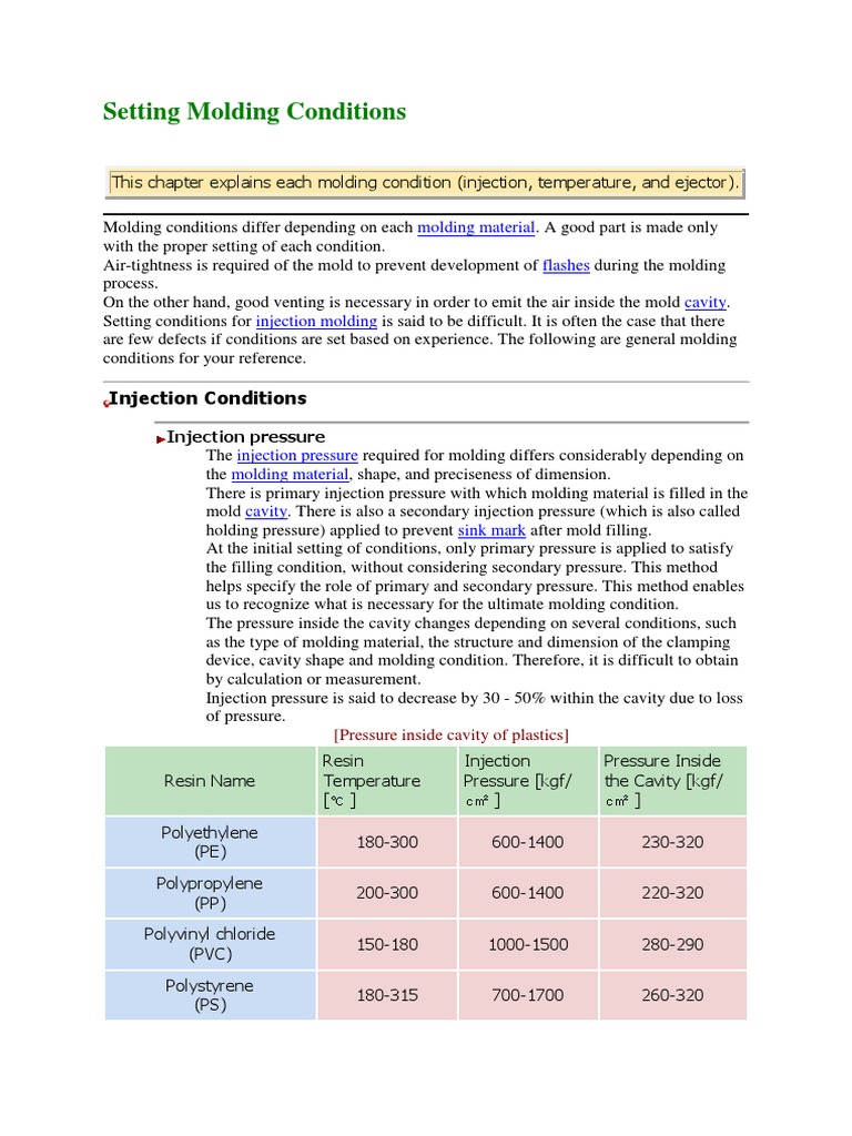 Adjusting Injection Molding Conditions | PDF | Casting (Metalworking ...