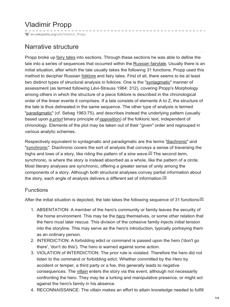 Propp's 31 Fairy Tale Functions | PDF | General Fiction