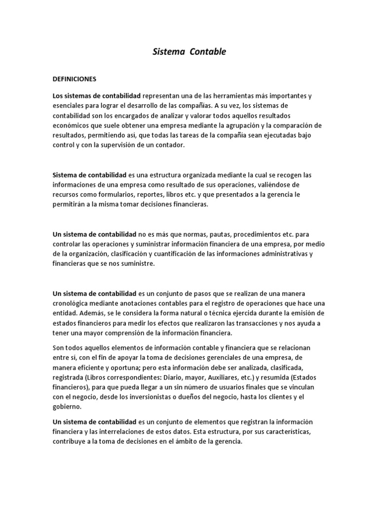 Importancia de un Sistema Contable | PDF | Contabilidad | Toma de ...