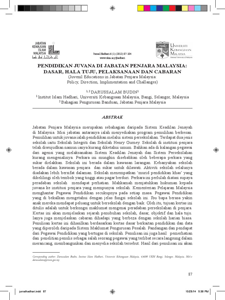 Pendidikan Juvana Di Jabatan Penjara Malaysia | PDF