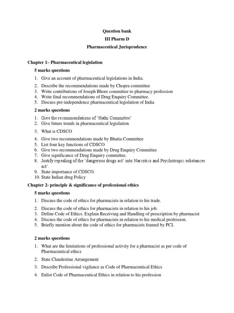 Pharmaceutical Jurisprudence Pharm D III PDF Patent Pharmacy