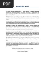 Comunicado de la Sociedad Venezolana de Hematología
