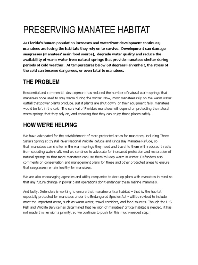 Basic Facts About Manatees. | PDF