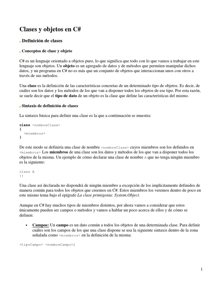 Clases y Objetos en C# | PDF | Objeto (informática) | C Sharp (lenguaje ...