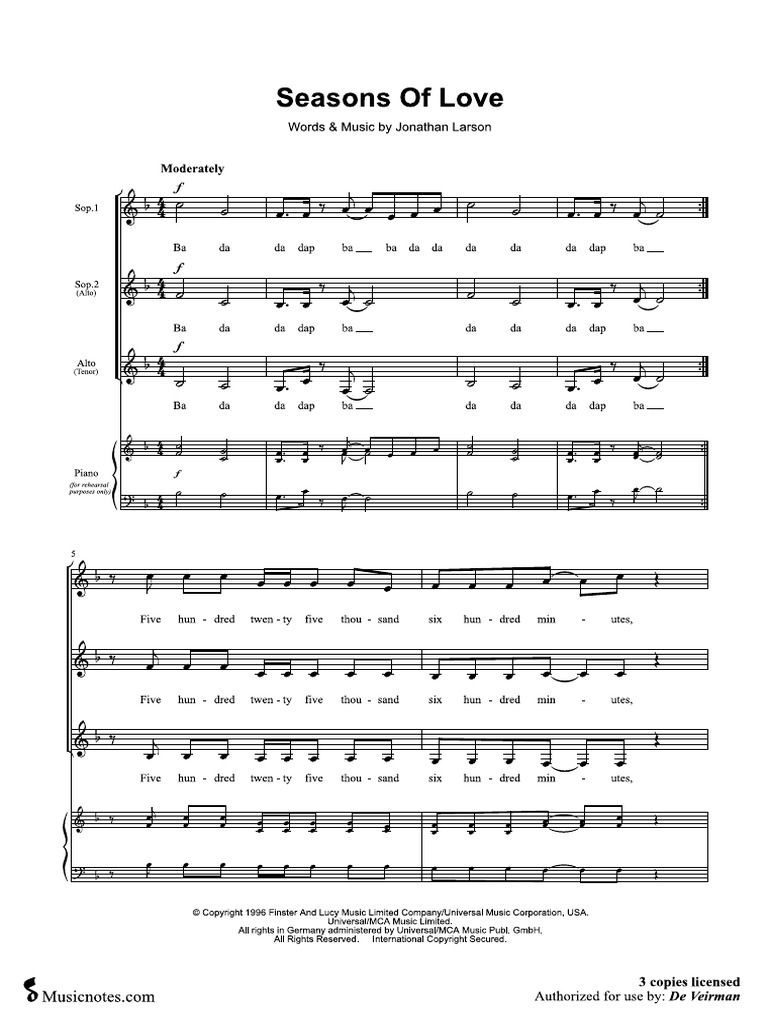 Seasons of Love SSA PDF