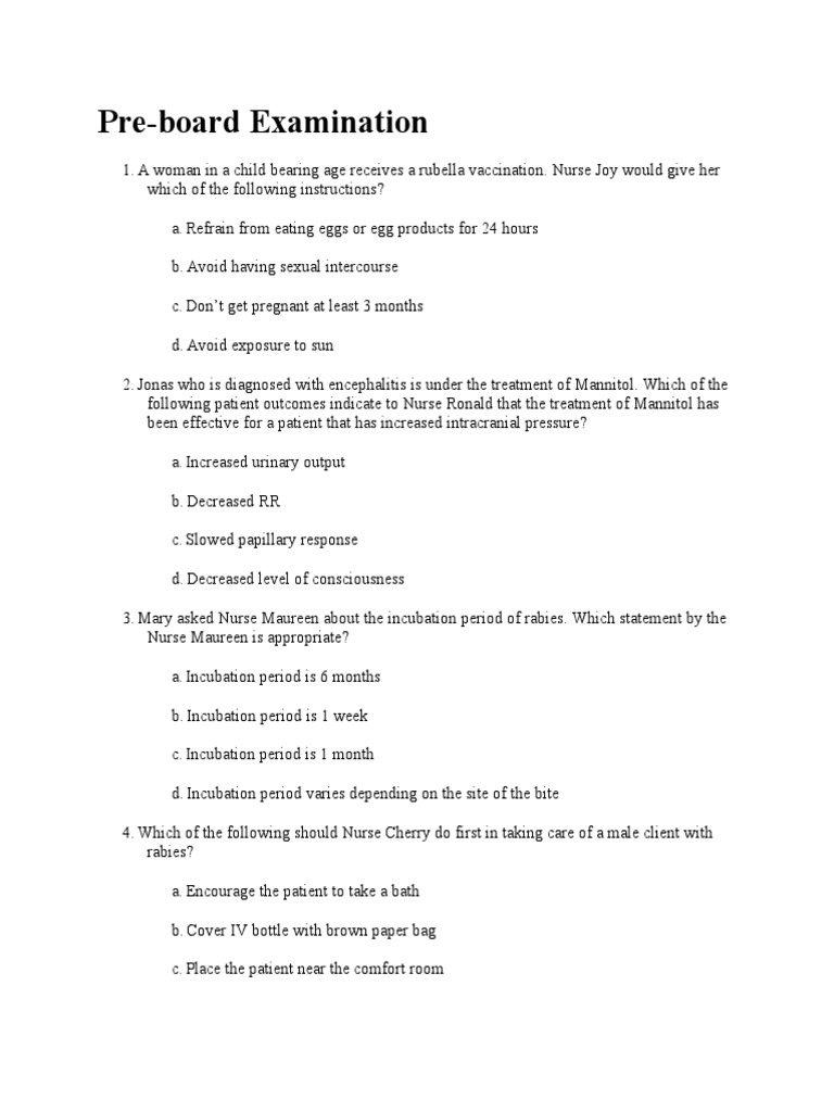Pre Board Examination | PDF | Nursing | Major Depressive Disorder