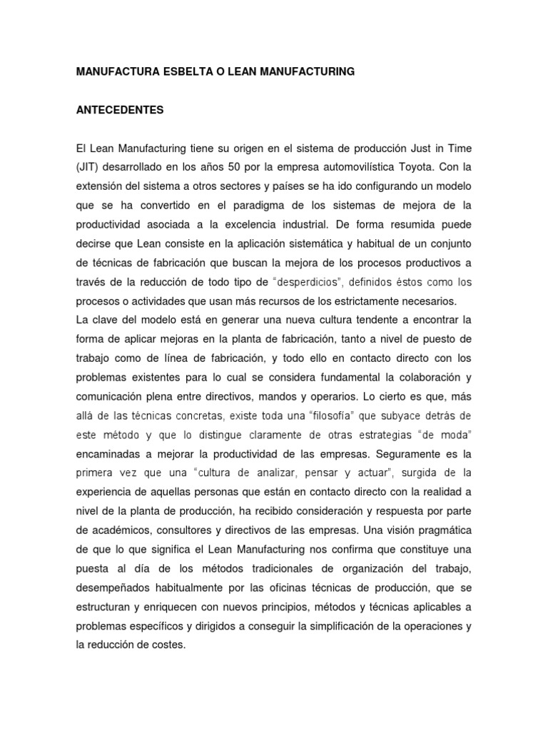 Características de la Manufactura Esbelta | PDF | Lean Manufacturing ...