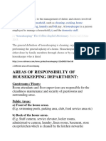 Areas of Responsibilty of Housekeeping Department:: Housekeeping Refers To The Management of Duties and Chores Involved