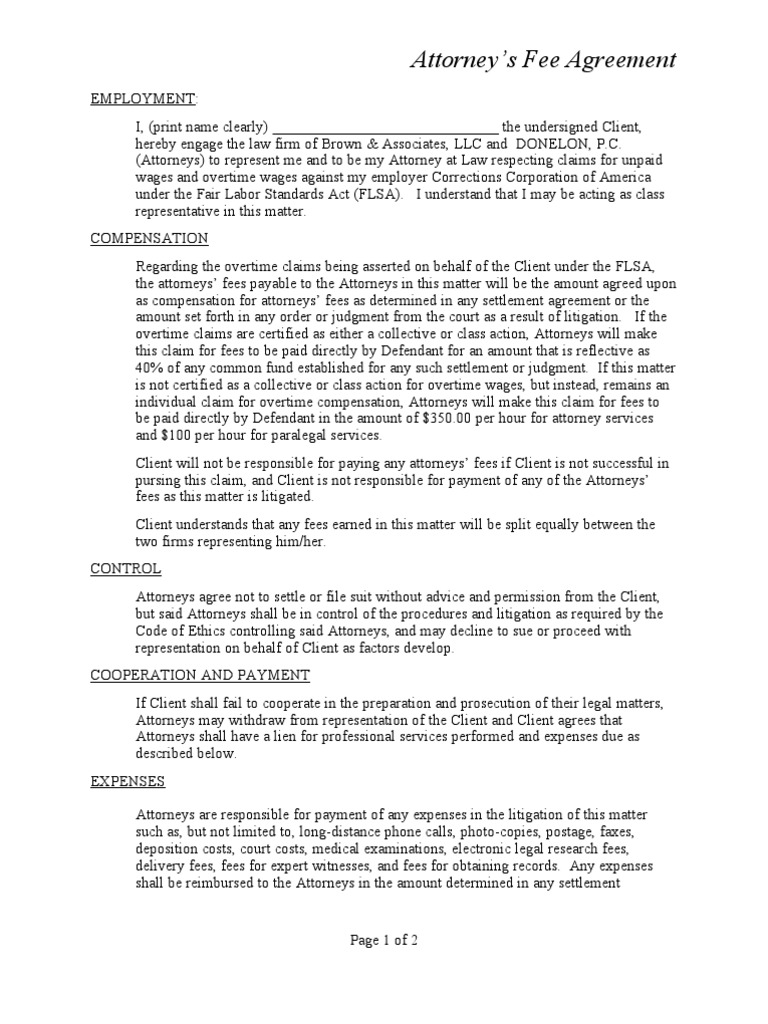 Attorney's Fee Agreement | PDF | Overtime | Attorney's Fee