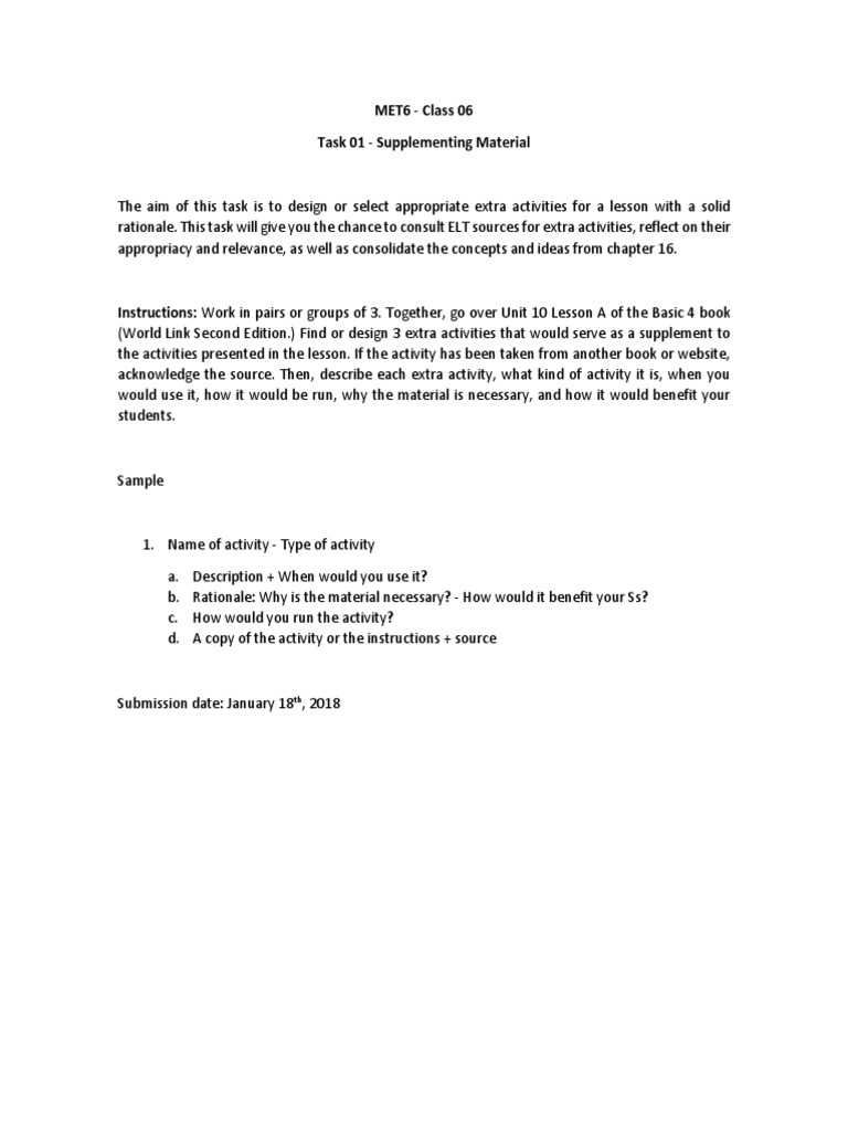 MET6 - Class 06 Task 01 - Supplementing Material | PDF
