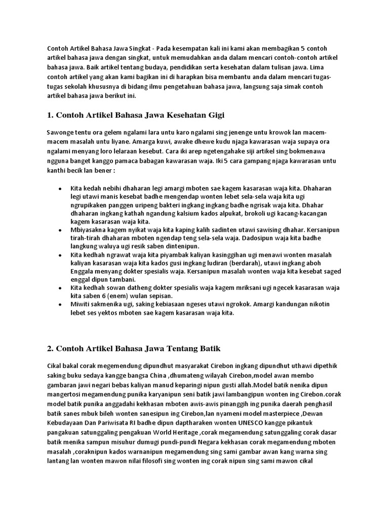 Contoh Artikel Bahasa Jawa Singkat