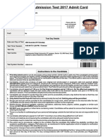 Common Admission Test 2017 Admit Card