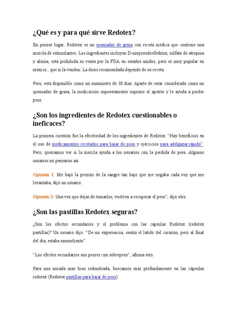 Redotex Pastillas Para Adelgazar Tratamientos médicos Drogas