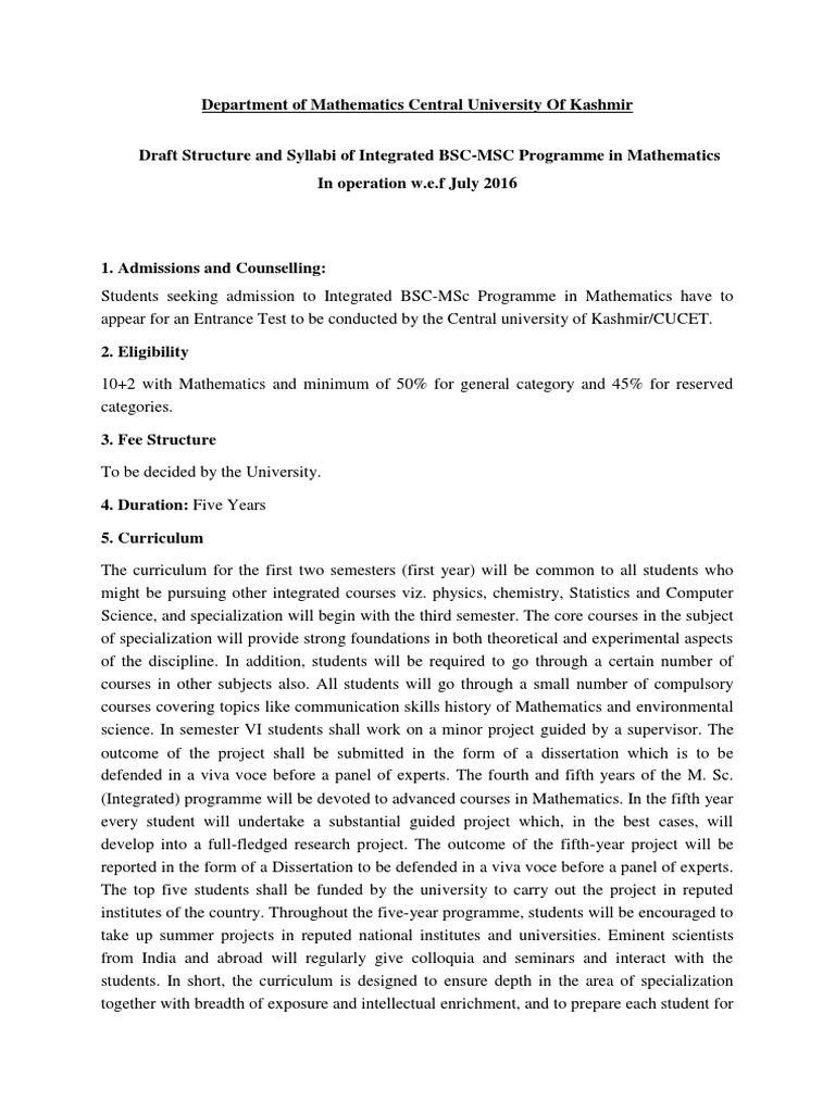Integrated BSc-MSc in Mathematics Syllabus | PDF | Magnetic Field ...
