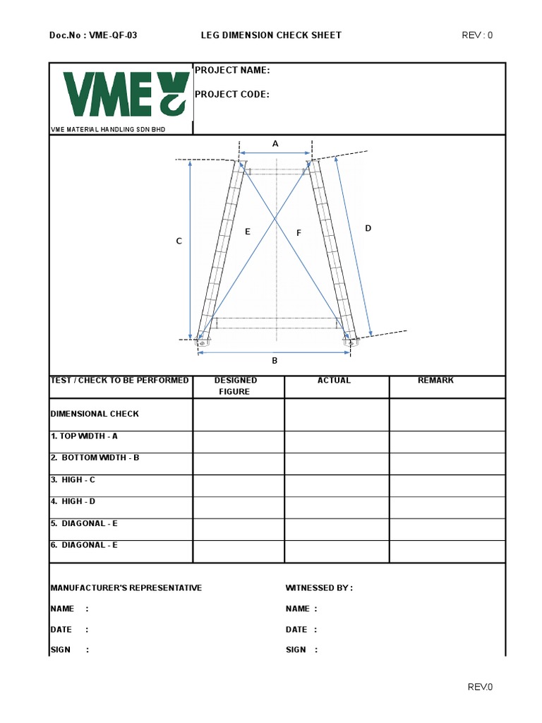 Leg Dimension Check Sheet PDF