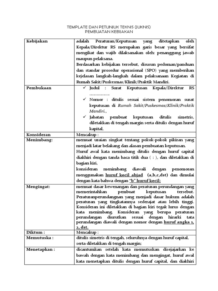 Template Dan Petunjuk Teknis Pembuatan Kebijakan Dan Contoh