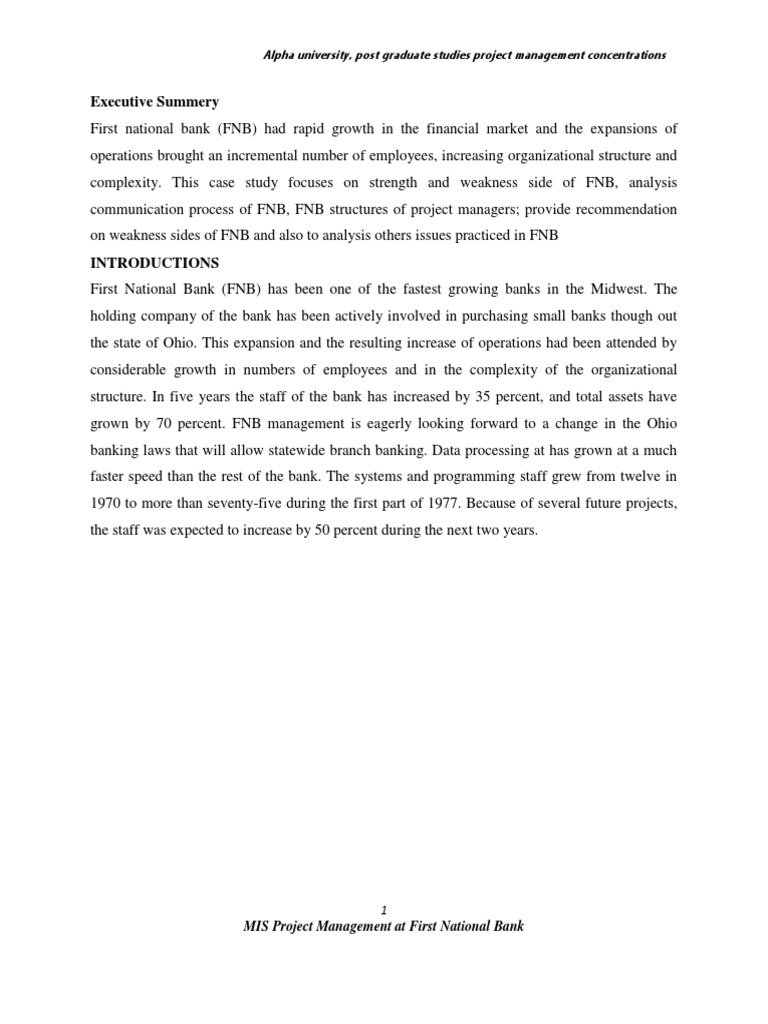 FNB Project Management Case Study | PDF | Project Management ...