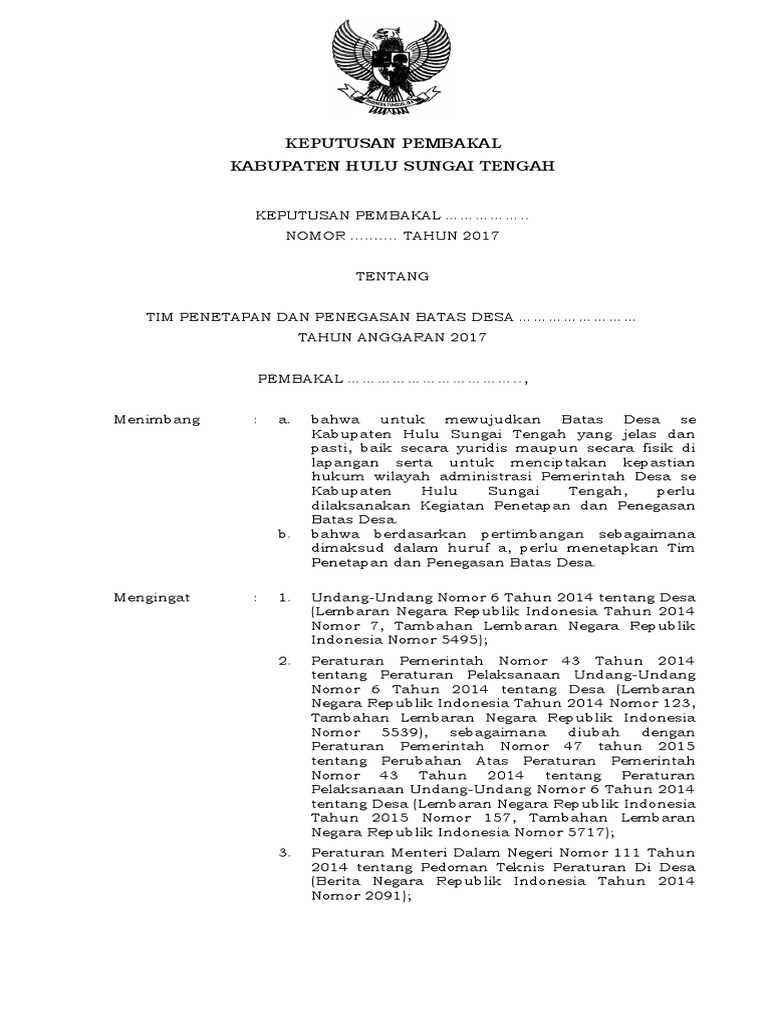 Contoh SK Tim Penegasan Dan Batas Desa PDF