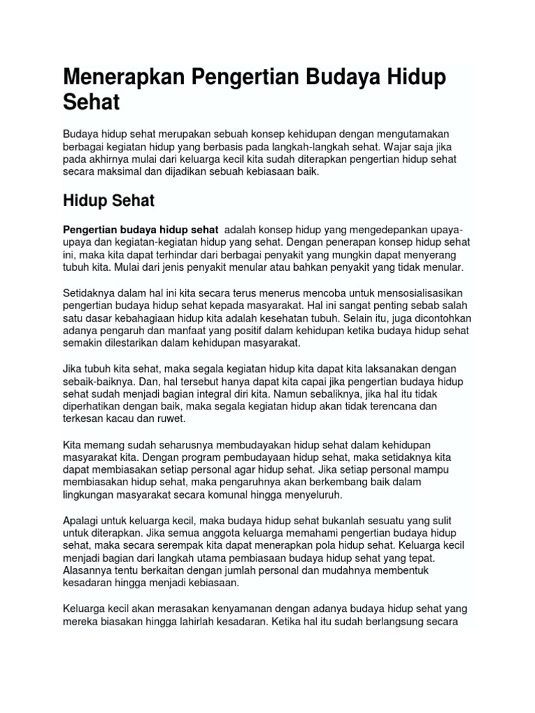Menerapkan Pengertian Budaya Hidup Sehat