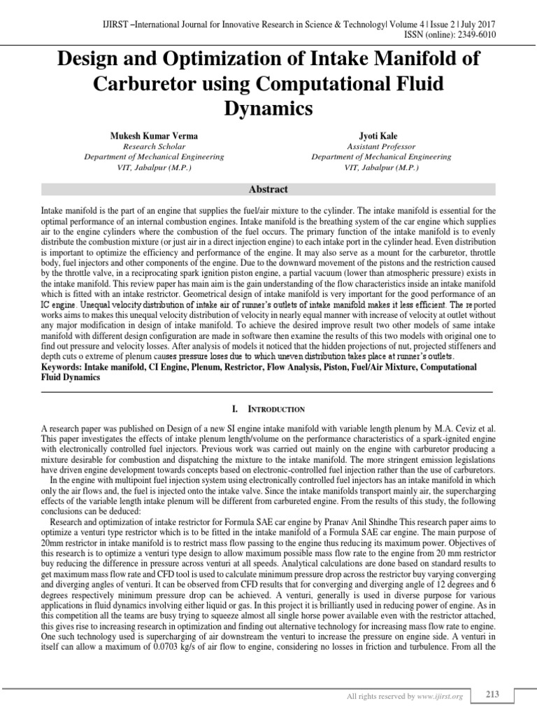 Intake Manifold Design Optimization CFD | PDF | Internal Combustion ...