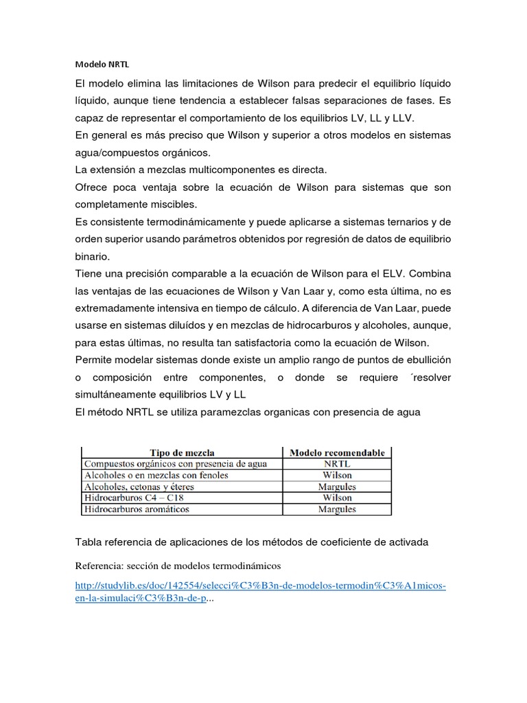 Modelo NRTL | PDF | Mecánica | Termodinámica