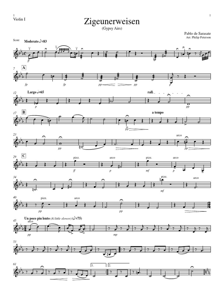 Zigeunerweisen Violin I PDF Tempo Performing Arts