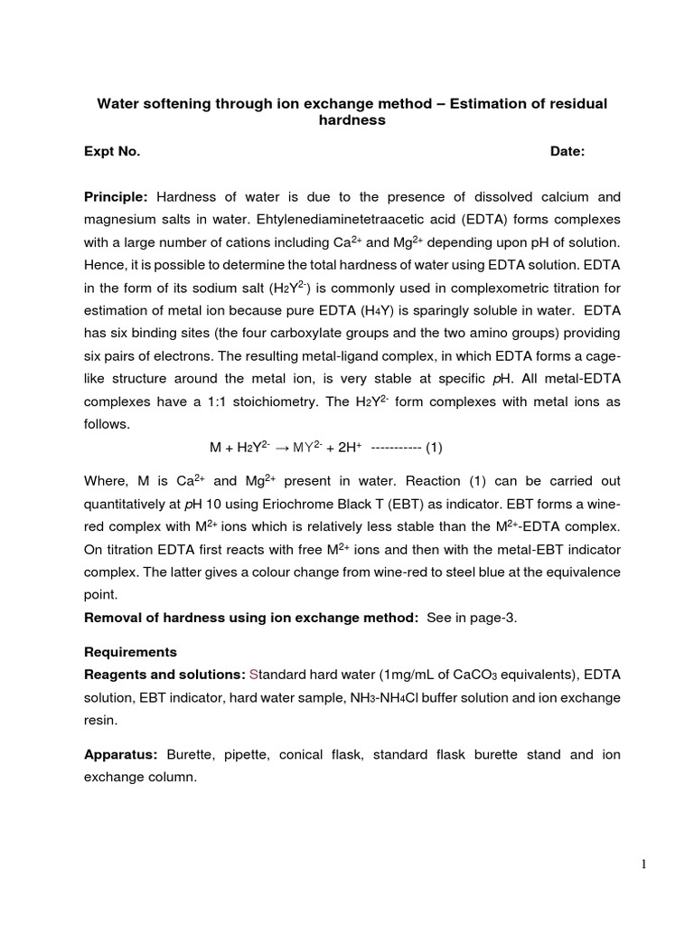 Water Softening Through Ion Exchange Method Estimation of Residual