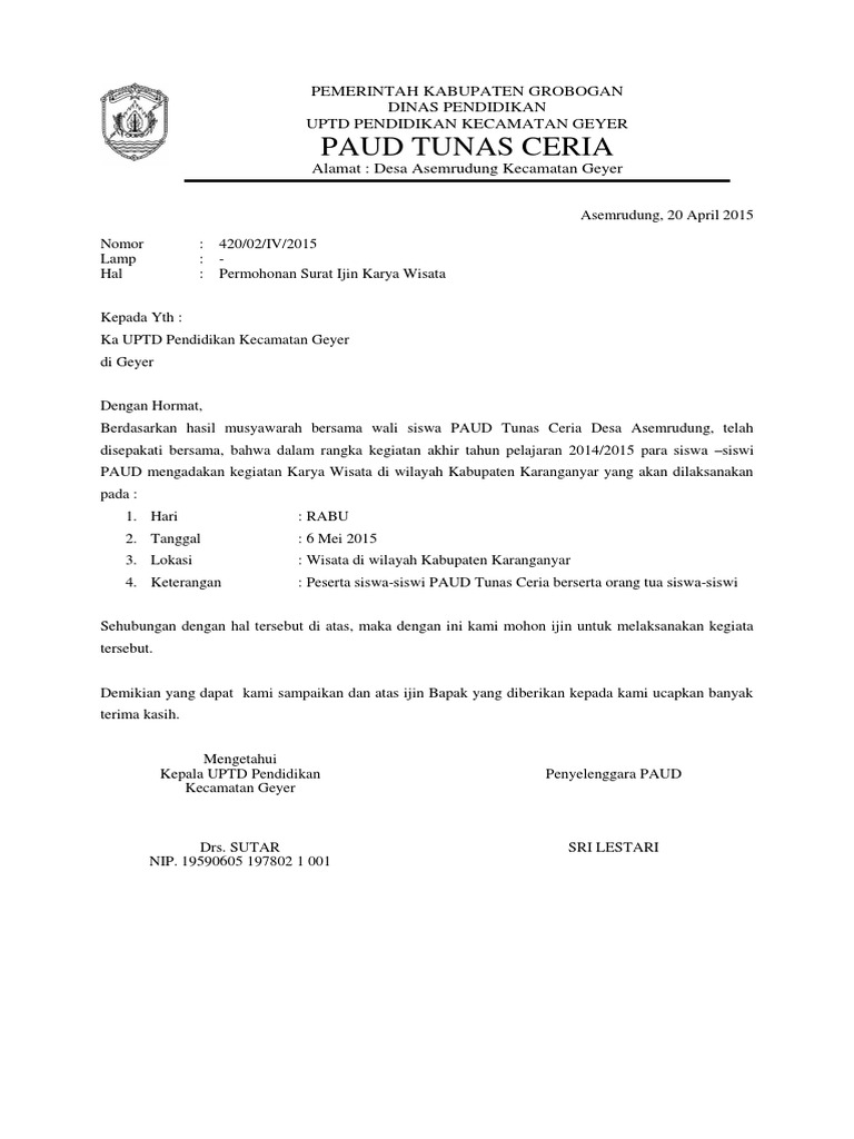 Surat Ijin Wisata | PDF