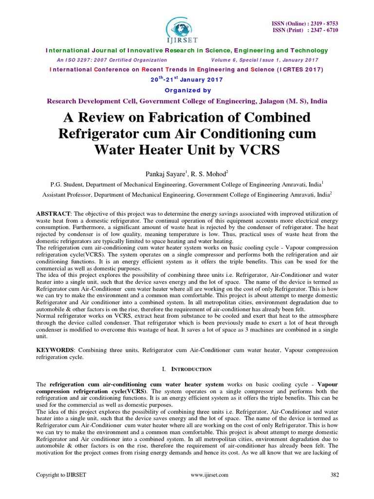 1 A Review On Fabrication of Combined Refrigerator Cum Air
