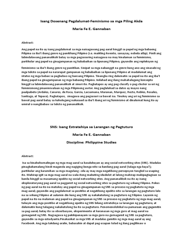 Abstrak Sa Pananaliksik