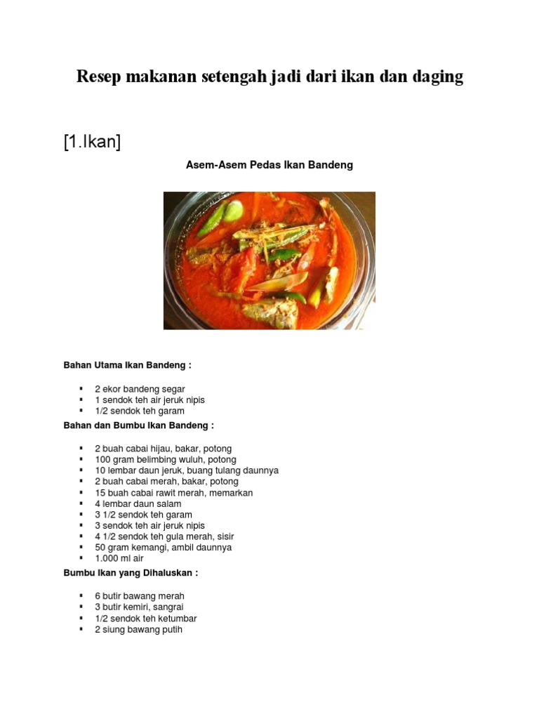Resep Makanan Setengah Jadi Dari Ikan Dan Daging