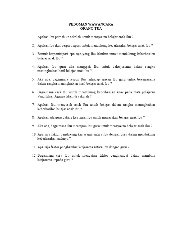 Pedoman Wawancara Ortu