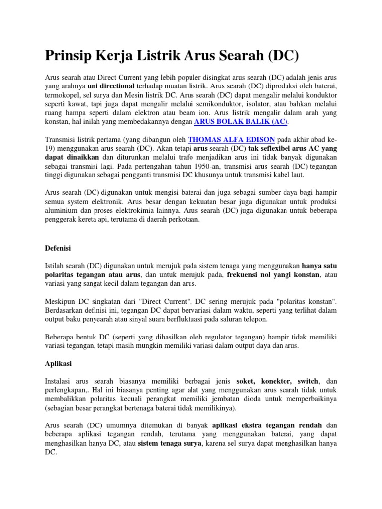 Prinsip Kerja Listrik Arus Searah Prinsip Kerja Listrik Arus Searah