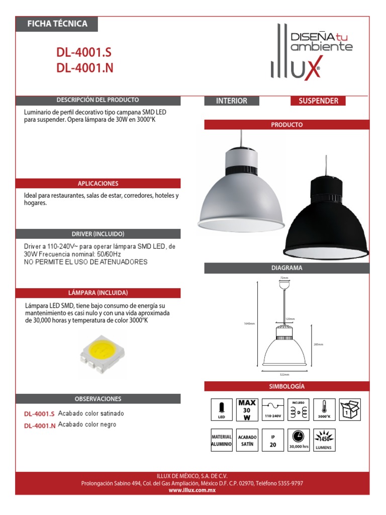 Ficha tecnica de lámpara DL4001.N.pdf Diodo emisor de luz Naturaleza