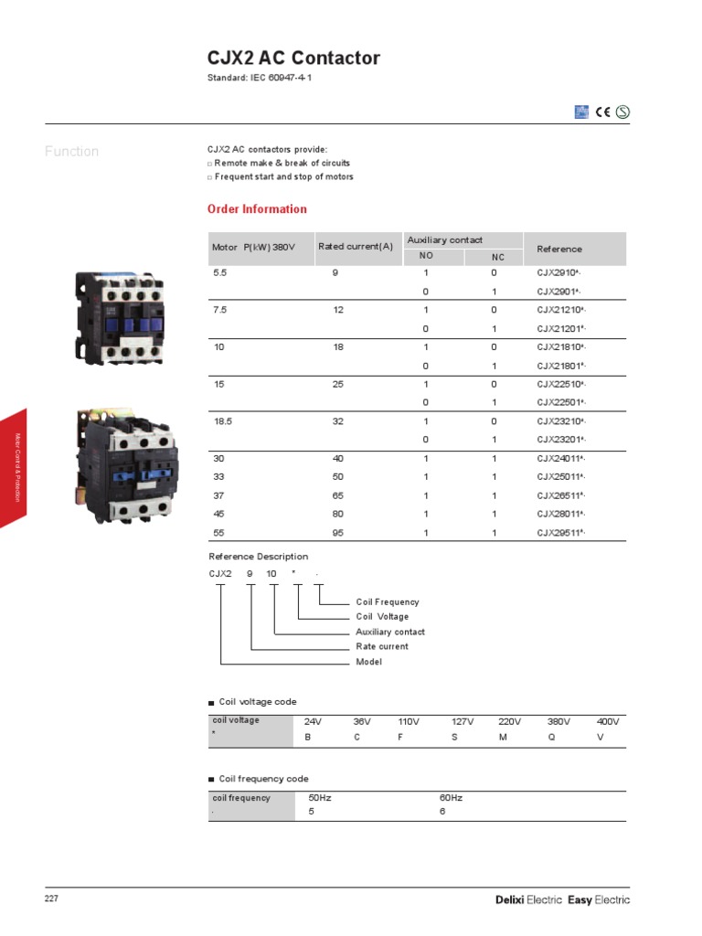CJX2 AC Contactor: Function | PDF | Relay | Force