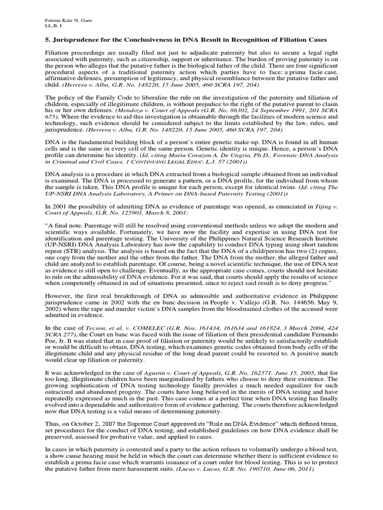 DNA Evidence in Filiation Cases | PDF | Dna Profiling | Justice