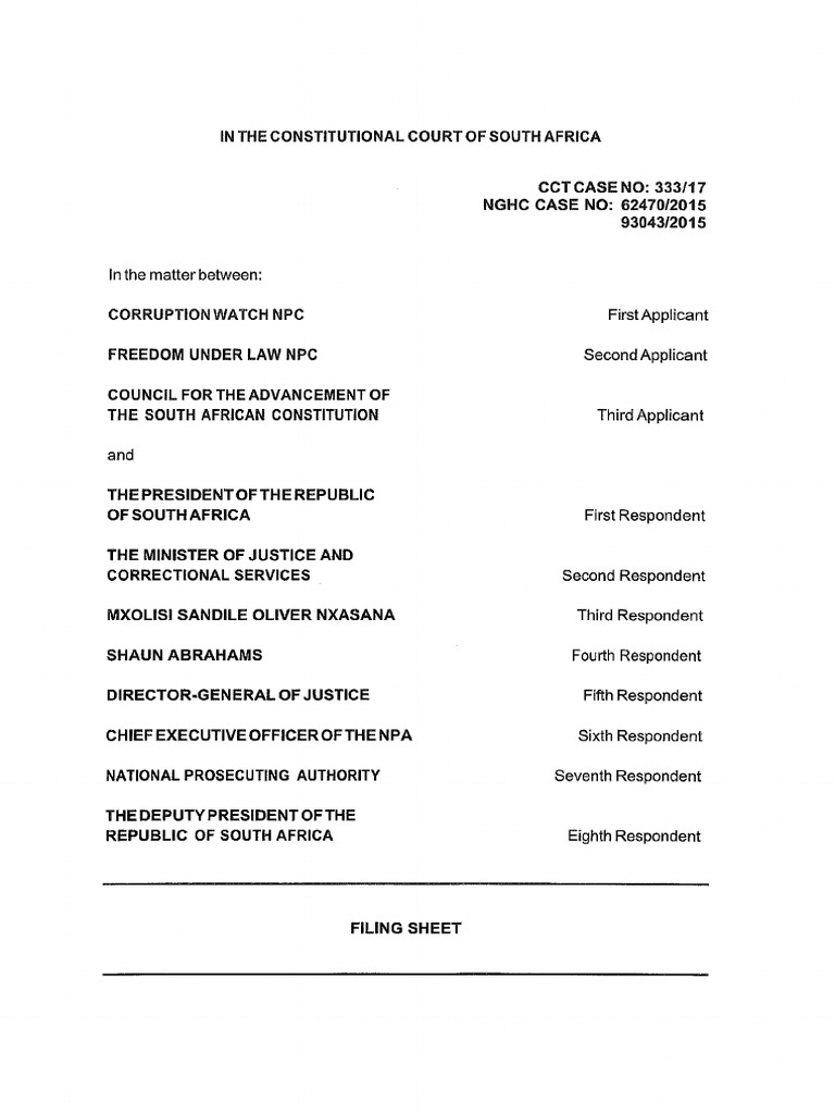 FUL, Corruption Watch, Casac ConCourt Application | PDF