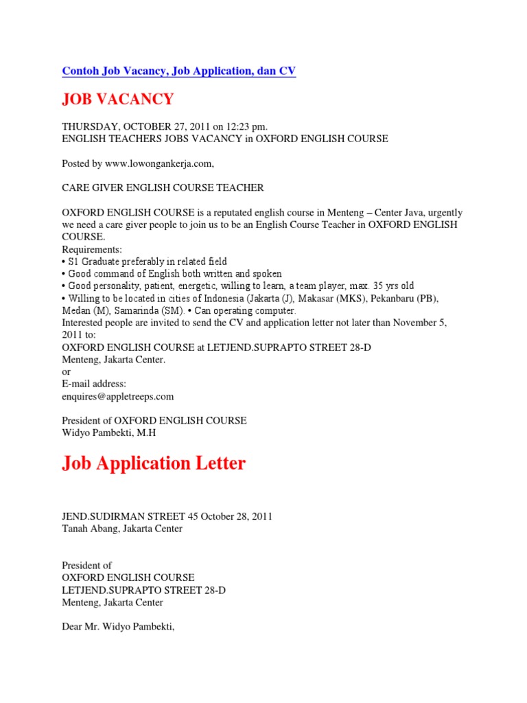 Contoh Job Vacancy | PDF | Learning | Behavior Modification