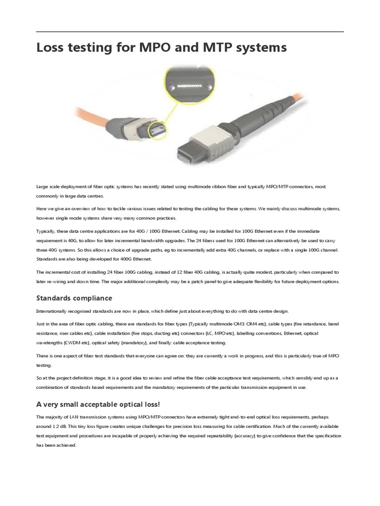Loss Testing For MPO and MTP Systems | PDF | Optical Fiber | Uncertainty