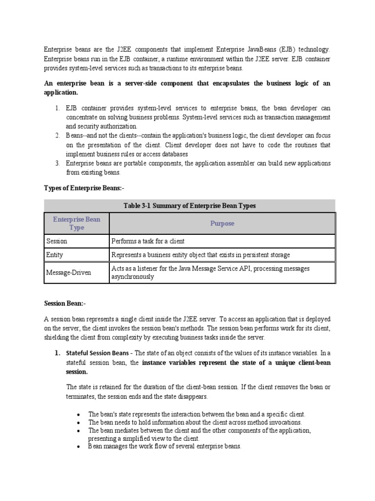 Enterprise Bean Type Purpose | PDF | Software Engineering | Enterprise ...