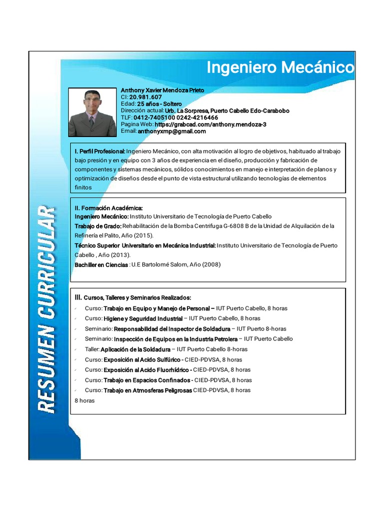 Curriculum Anthony | PDF | Ingeniería | Ingeniería mecánica, image size:768x1024