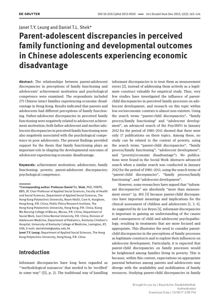 Family Functioning and Adolescent Outcomes | PDF | Adolescence ...