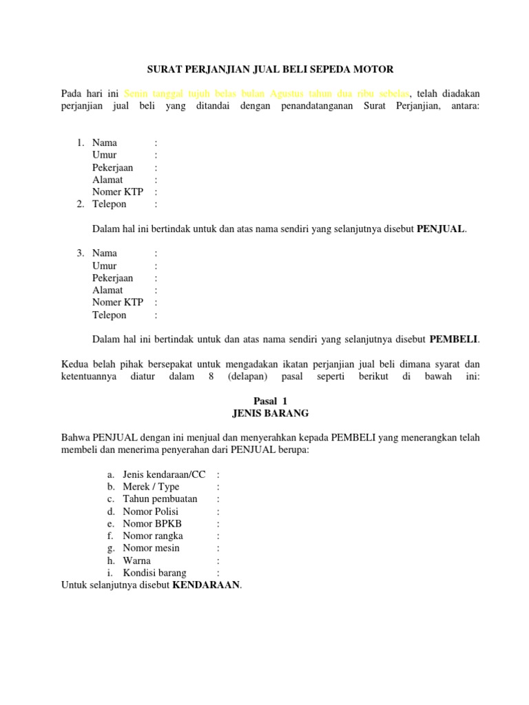 Download 68+ Contoh Surat Jual Beli Motor Terbaru Gratis