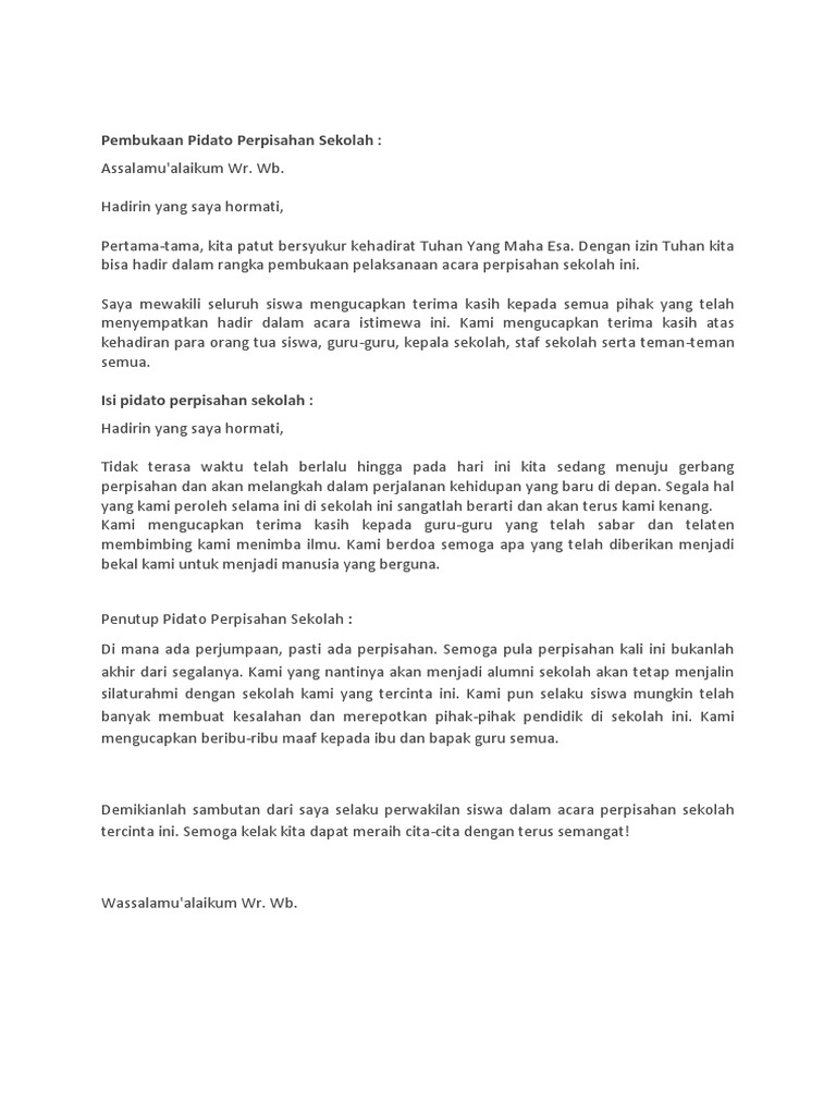 Pembukaan Pidato Perpisahan Sekolah | PDF