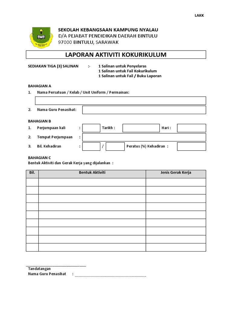 Borang Laporan Aktiviti Kokurikulum Mingguan Pdf